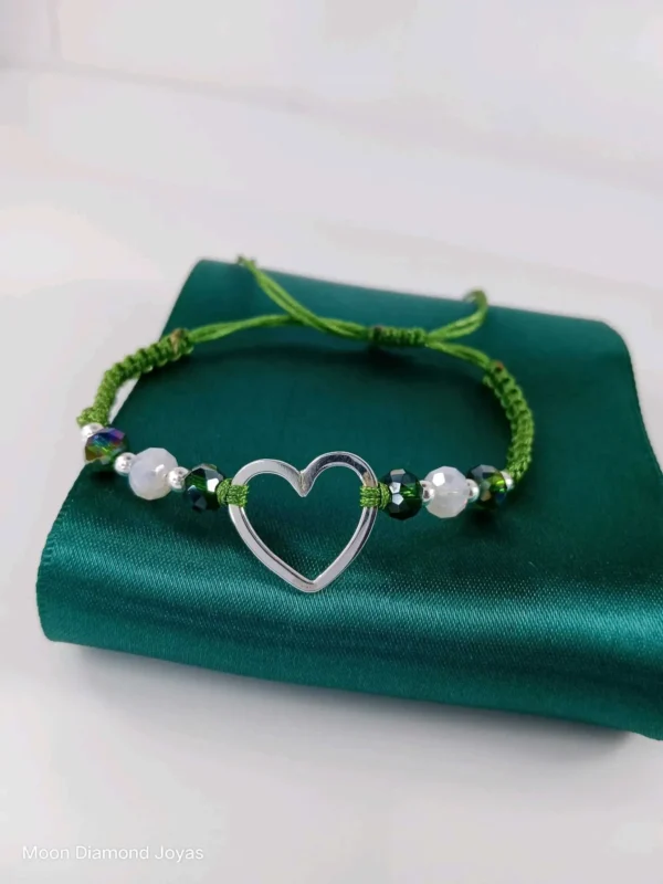 Pulsera Verde Dije Corazón